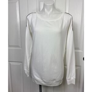 Guess  Women's White Long Sleeve Top Beaded Cold Shower Back Cutout Design S